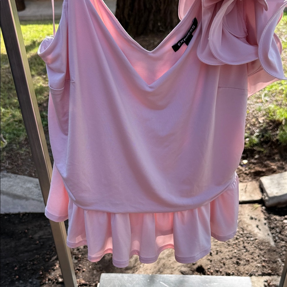 FINAL DISCOUNT Express Pink Ruffle Crop Top - Picture 3 of 5